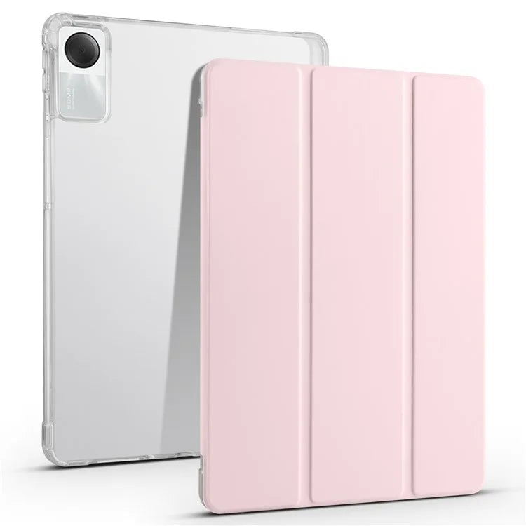 For Xiaomi Redmi Pad SE Clear Back Case Tri-fold Stand Tablet Cover with Pen Slot