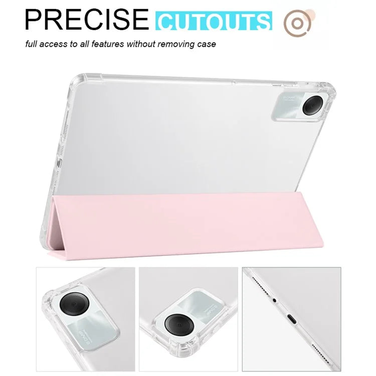 For Xiaomi Redmi Pad SE Clear Back Case Tri-fold Stand Tablet Cover with Pen Slot