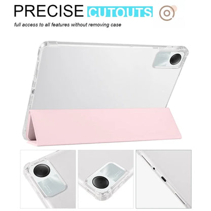 For Xiaomi Redmi Pad SE Clear Back Case Tri-fold Stand Tablet Cover with Pen Slot