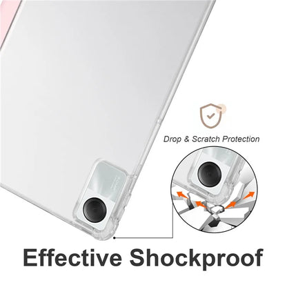 For Xiaomi Redmi Pad SE Clear Back Case Tri-fold Stand Tablet Cover with Pen Slot