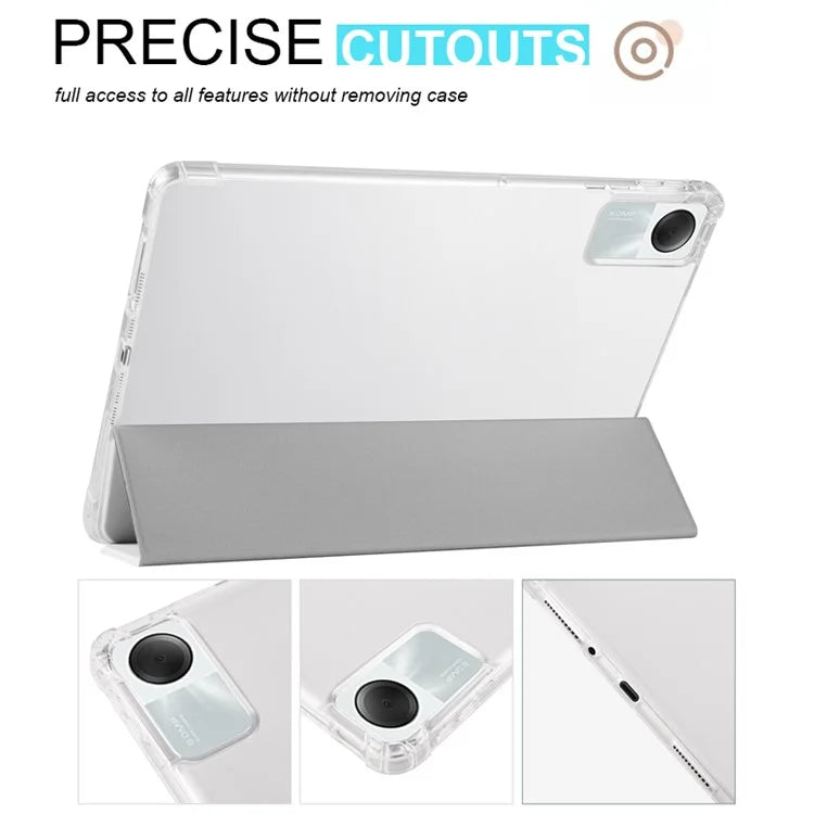 For Xiaomi Redmi Pad SE Clear Back Case Tri-fold Stand Tablet Cover with Pen Slot