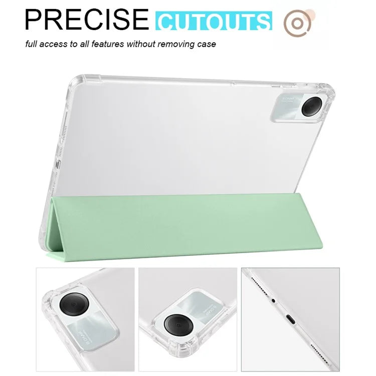 For Xiaomi Redmi Pad SE Clear Back Case Tri-fold Stand Tablet Cover with Pen Slot