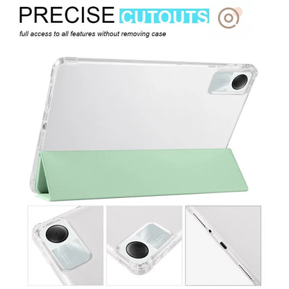 For Xiaomi Redmi Pad SE Clear Back Case Tri-fold Stand Tablet Cover with Pen Slot