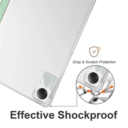 For Xiaomi Redmi Pad SE Clear Back Case Tri-fold Stand Tablet Cover with Pen Slot