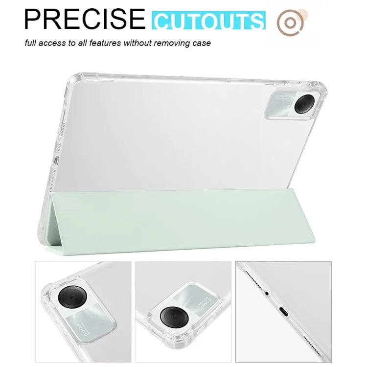 For Xiaomi Redmi Pad SE Clear Back Case Tri-fold Stand Tablet Cover with Pen Slot