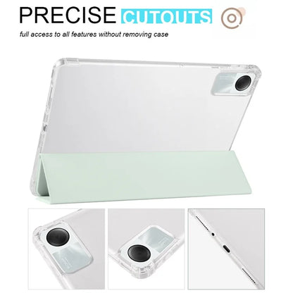 For Xiaomi Redmi Pad SE Clear Back Case Tri-fold Stand Tablet Cover with Pen Slot