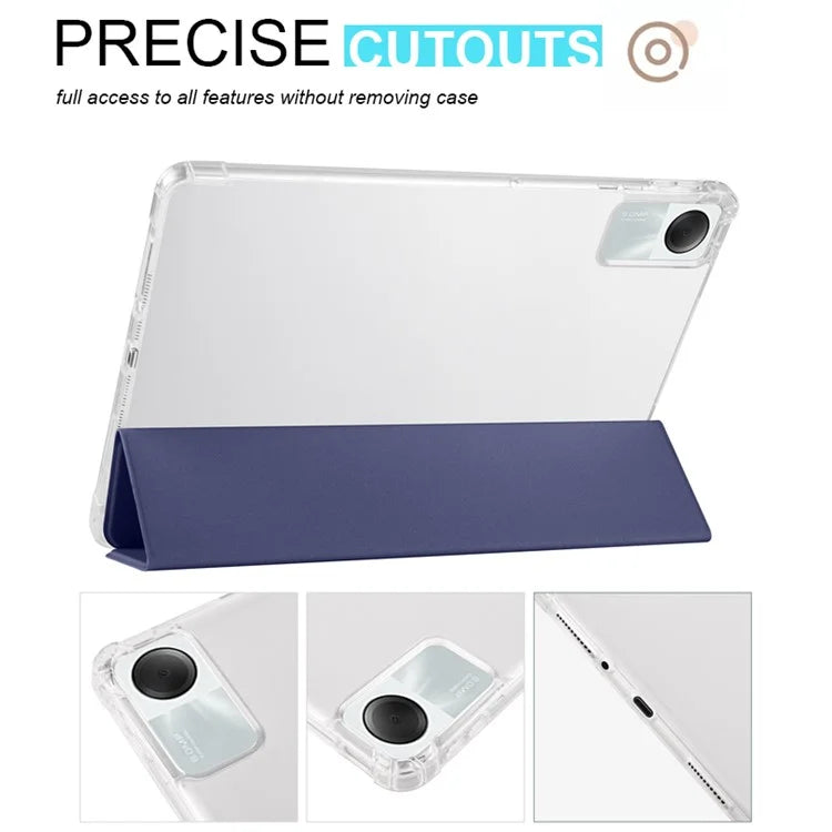 For Xiaomi Redmi Pad SE Clear Back Case Tri-fold Stand Tablet Cover with Pen Slot