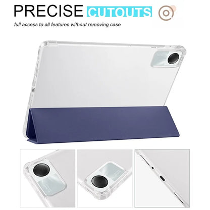 For Xiaomi Redmi Pad SE Clear Back Case Tri-fold Stand Tablet Cover with Pen Slot