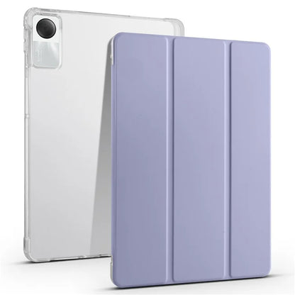 For Xiaomi Redmi Pad SE Clear Back Case Tri-fold Stand Tablet Cover with Pen Slot