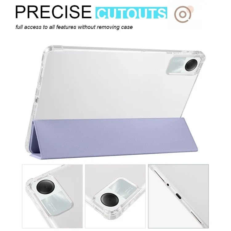 For Xiaomi Redmi Pad SE Clear Back Case Tri-fold Stand Tablet Cover with Pen Slot