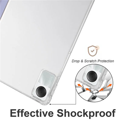 For Xiaomi Redmi Pad SE Clear Back Case Tri-fold Stand Tablet Cover with Pen Slot