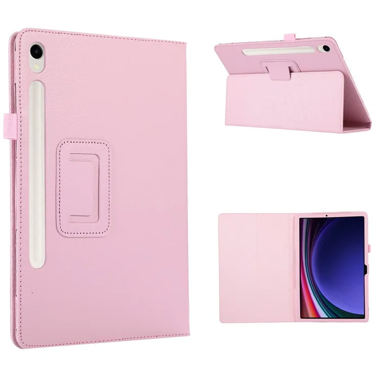 For Samsung Galaxy Tab S9 Leather Case Litchi Texture Bi-fold Stand Tablet Cover