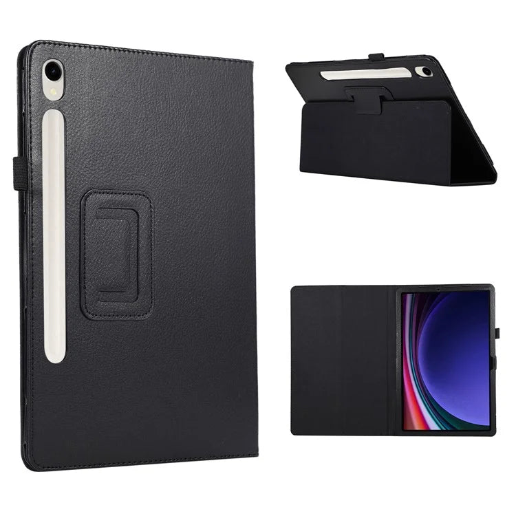 For Samsung Galaxy Tab S9 Leather Case Litchi Texture Bi-fold Stand Tablet Cover