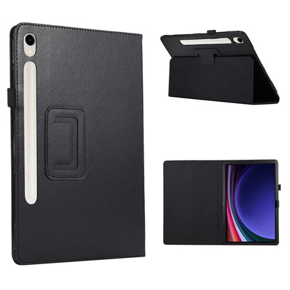 For Samsung Galaxy Tab S9 Leather Case Litchi Texture Bi-fold Stand Tablet Cover