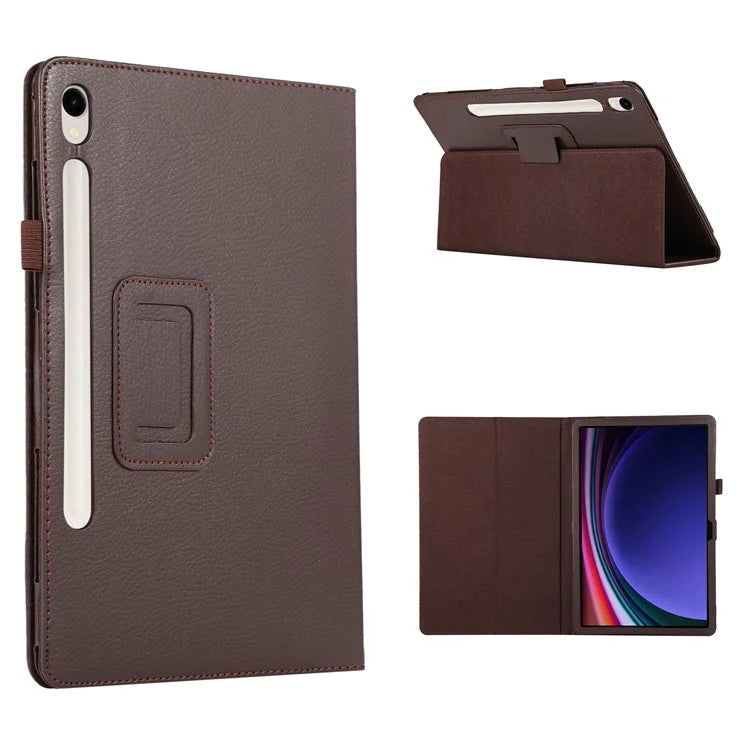 For Samsung Galaxy Tab S9 Leather Case Litchi Texture Bi-fold Stand Tablet Cover
