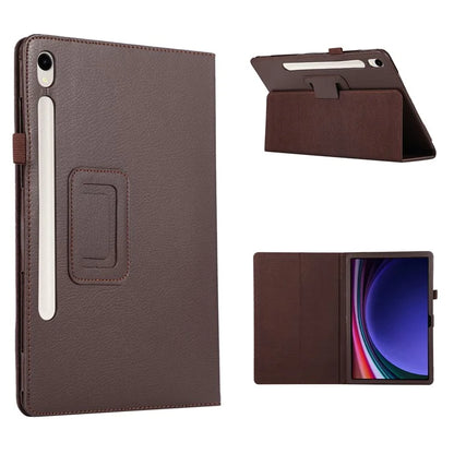 For Samsung Galaxy Tab S9 Leather Case Litchi Texture Bi-fold Stand Tablet Cover