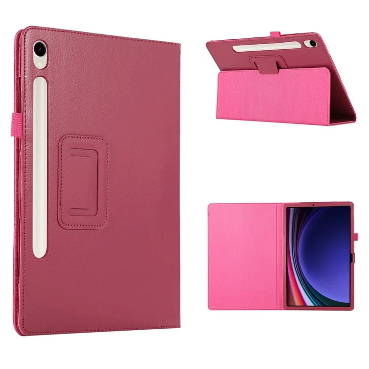 For Samsung Galaxy Tab S9 Leather Case Litchi Texture Bi-fold Stand Tablet Cover