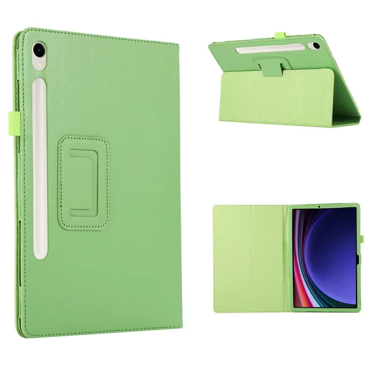 For Samsung Galaxy Tab S9 Leather Case Litchi Texture Bi-fold Stand Tablet Cover