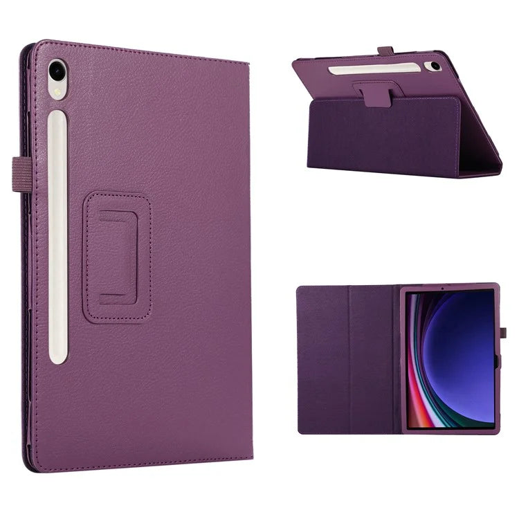 For Samsung Galaxy Tab S9 Leather Case Litchi Texture Bi-fold Stand Tablet Cover