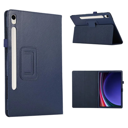 For Samsung Galaxy Tab S9 Leather Case Litchi Texture Bi-fold Stand Tablet Cover
