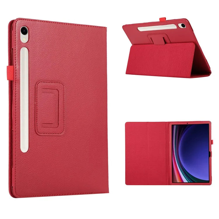 For Samsung Galaxy Tab S9 Leather Case Litchi Texture Bi-fold Stand Tablet Cover