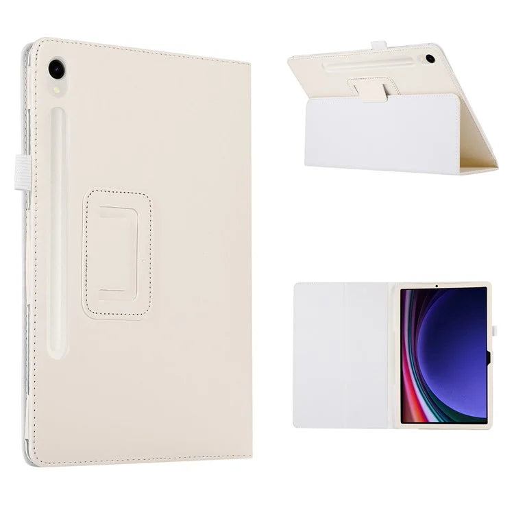For Samsung Galaxy Tab S9 Leather Case Litchi Texture Bi-fold Stand Tablet Cover