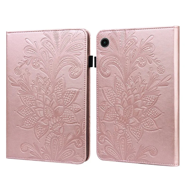 For Samsung Galaxy Tab A9 Leather Case Flower Imprint Tablet Wallet Cover