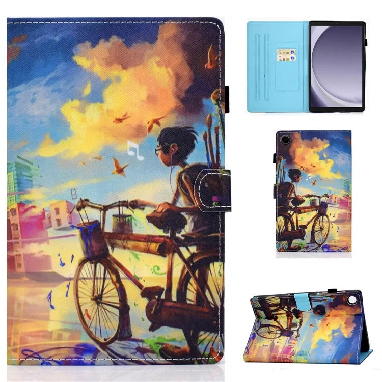 For Samsung Galaxy Tab A9+ Pattern Printing Stand Cover PU Leather Card Holder Tablet Case