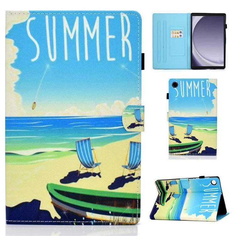 For Samsung Galaxy Tab A9+ Pattern Printing Stand Cover PU Leather Card Holder Tablet Case