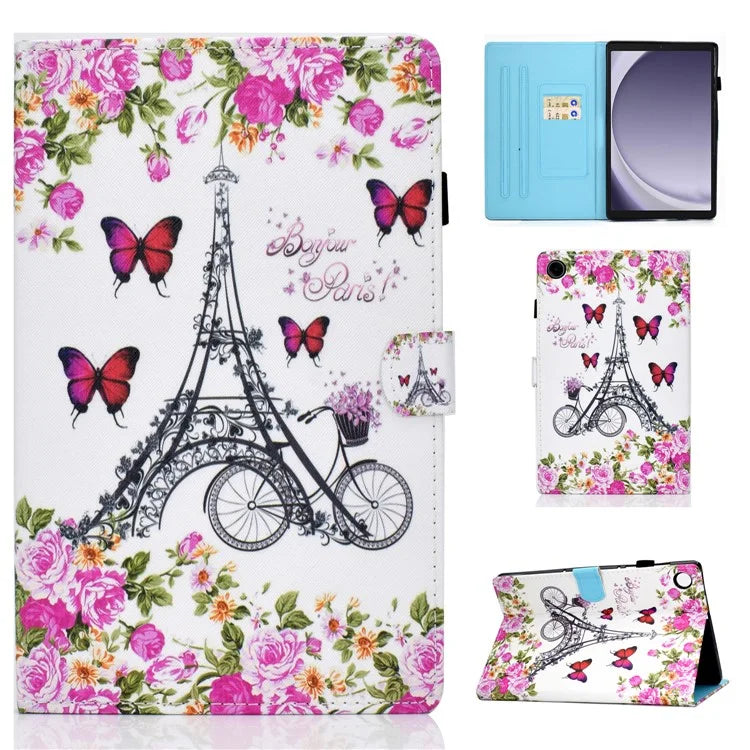 For Samsung Galaxy Tab A9+ Pattern Printing Stand Cover PU Leather Card Holder Tablet Case