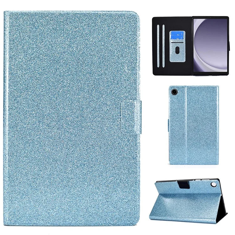 For Samsung Galaxy Tab A9+ Glitter PU Leather Case Card Slots Stand Protective Cover