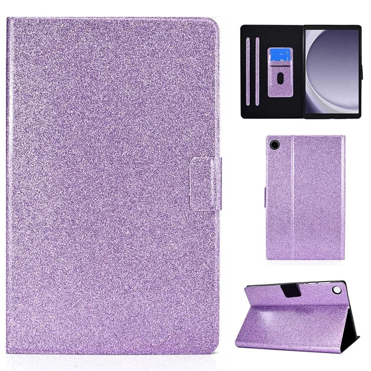 For Samsung Galaxy Tab A9+ Glitter PU Leather Case Card Slots Stand Protective Cover