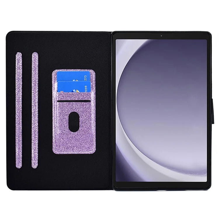 For Samsung Galaxy Tab A9+ Glitter PU Leather Case Card Slots Stand Protective Cover