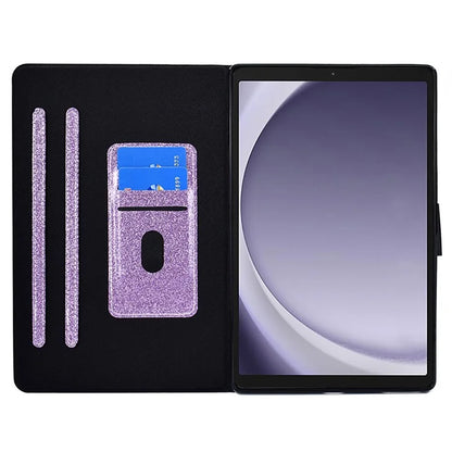 For Samsung Galaxy Tab A9+ Glitter PU Leather Case Card Slots Stand Protective Cover