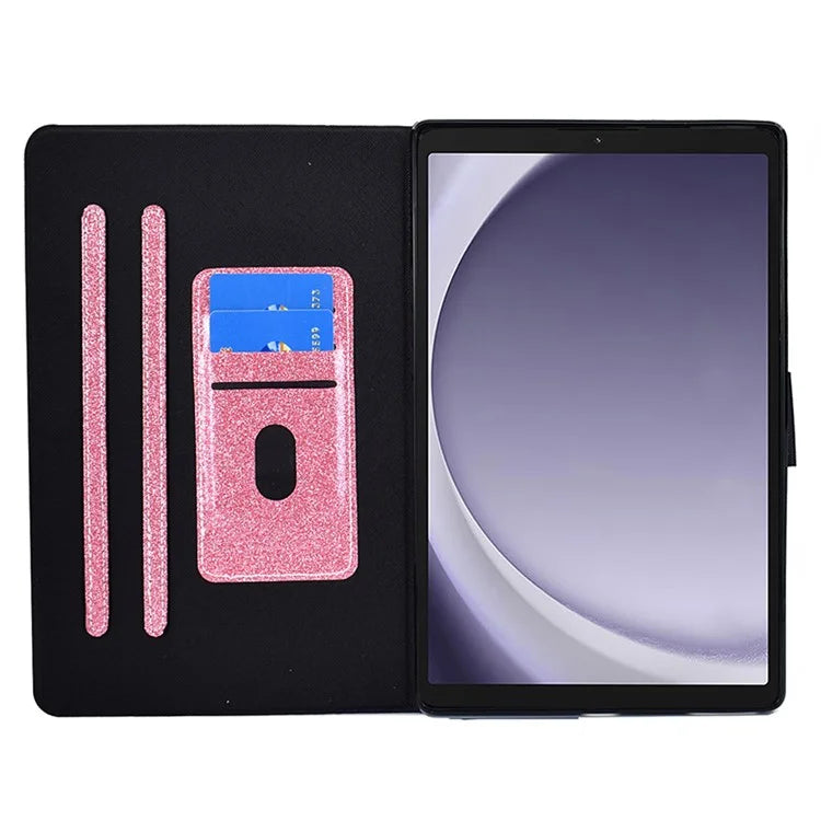 For Samsung Galaxy Tab A9+ Glitter PU Leather Case Card Slots Stand Protective Cover