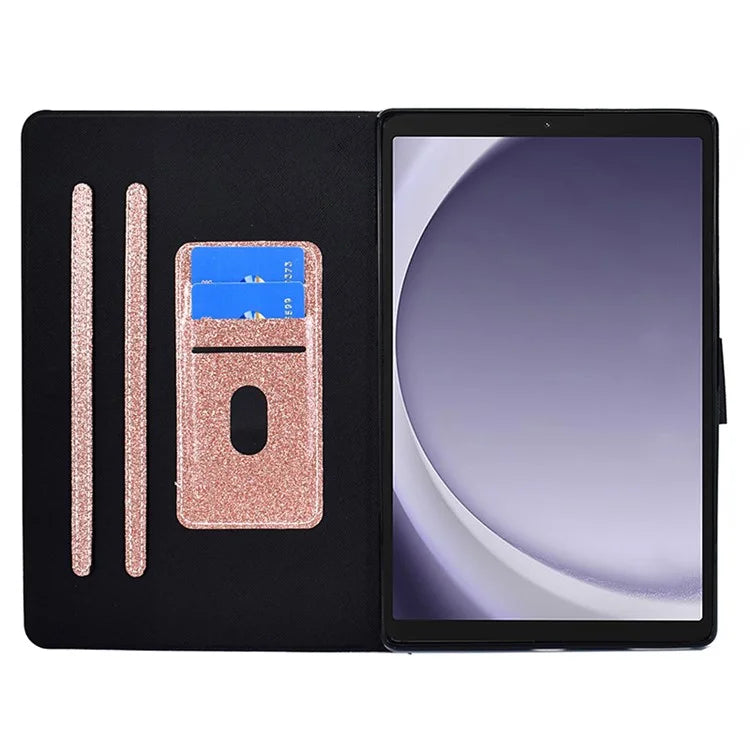For Samsung Galaxy Tab A9+ Glitter PU Leather Case Card Slots Stand Protective Cover