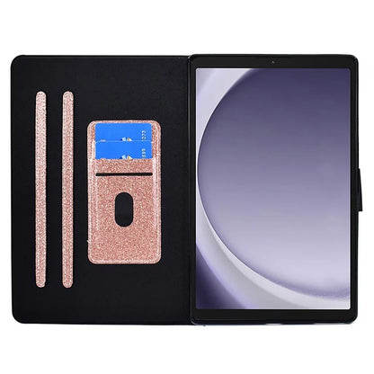 For Samsung Galaxy Tab A9+ Glitter PU Leather Case Card Slots Stand Protective Cover