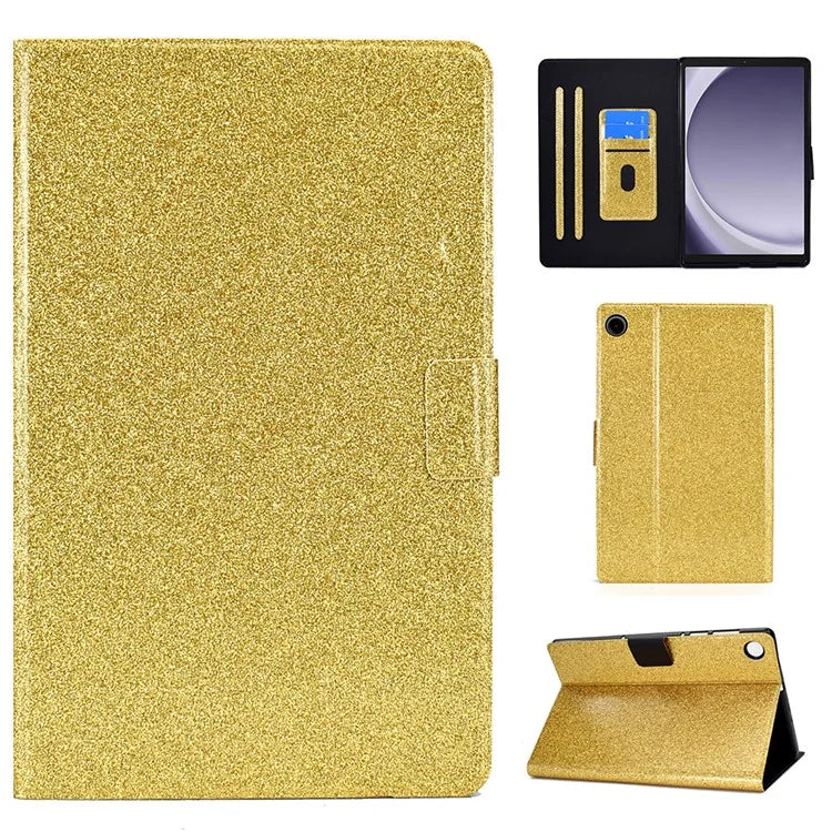 For Samsung Galaxy Tab A9+ Glitter PU Leather Case Card Slots Stand Protective Cover