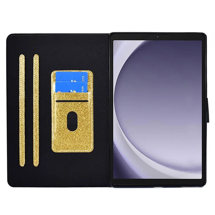 For Samsung Galaxy Tab A9+ Glitter PU Leather Case Card Slots Stand Protective Cover