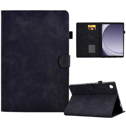 For Samsung Galaxy Tab A9 Smile Imprinted Case Microfiber Leather Card Holder Smart Tablet Cover
