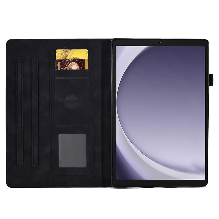 For Samsung Galaxy Tab A9 Smile Imprinted Case Microfiber Leather Card Holder Smart Tablet Cover