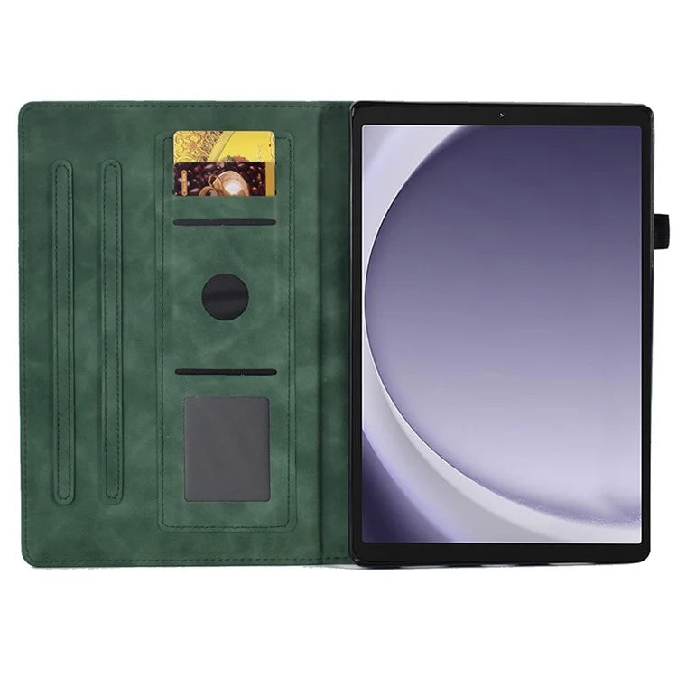 For Samsung Galaxy Tab A9 Smile Imprinted Case Microfiber Leather Card Holder Smart Tablet Cover
