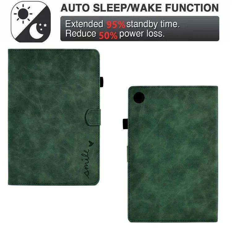 For Samsung Galaxy Tab A9 Smile Imprinted Case Microfiber Leather Card Holder Smart Tablet Cover