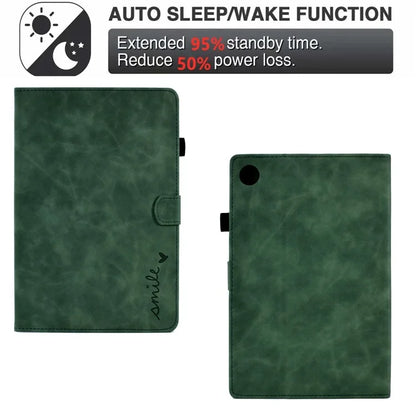 For Samsung Galaxy Tab A9 Smile Imprinted Case Microfiber Leather Card Holder Smart Tablet Cover