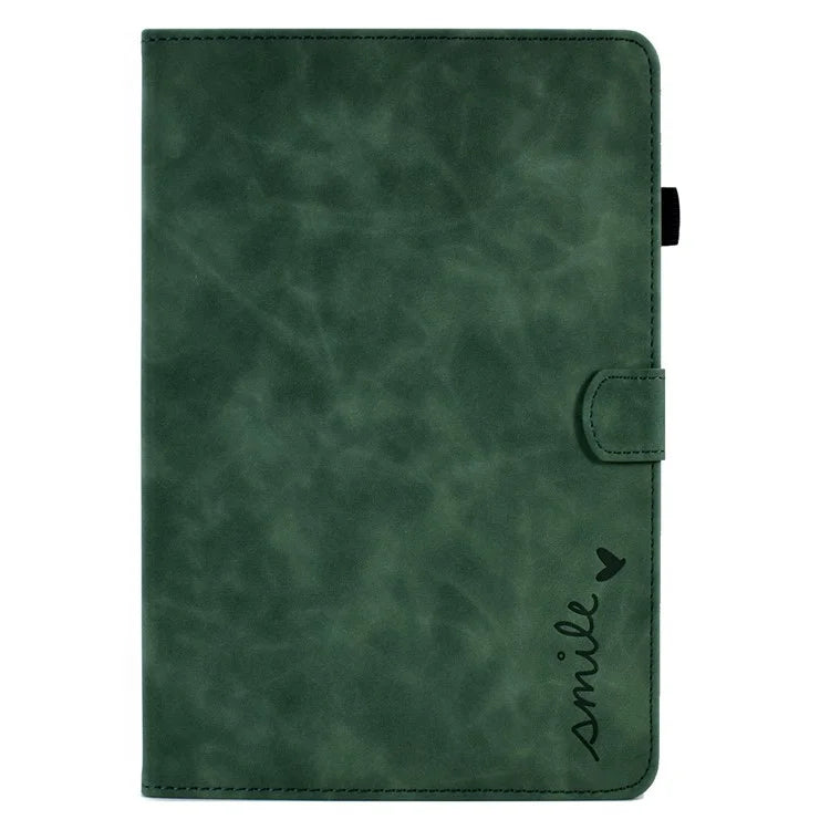 For Samsung Galaxy Tab A9 Smile Imprinted Case Microfiber Leather Card Holder Smart Tablet Cover
