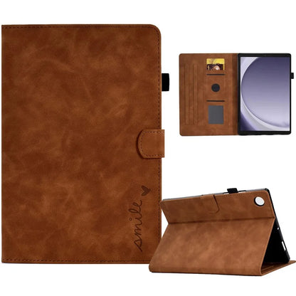 For Samsung Galaxy Tab A9 Smile Imprinted Case Microfiber Leather Card Holder Smart Tablet Cover