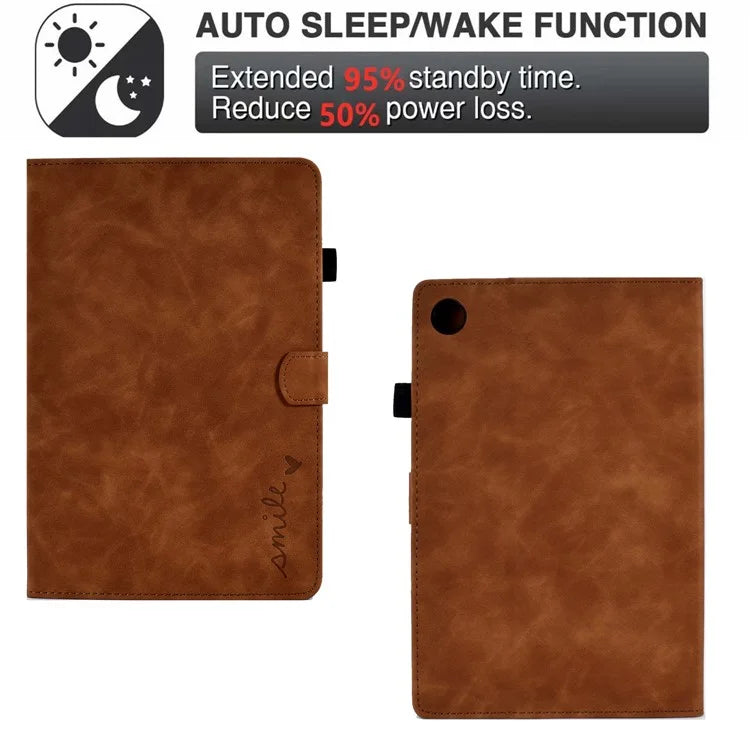 For Samsung Galaxy Tab A9 Smile Imprinted Case Microfiber Leather Card Holder Smart Tablet Cover