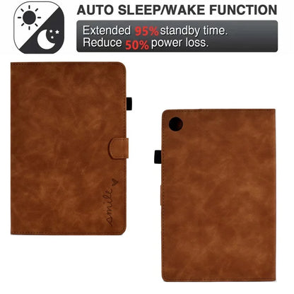 For Samsung Galaxy Tab A9 Smile Imprinted Case Microfiber Leather Card Holder Smart Tablet Cover