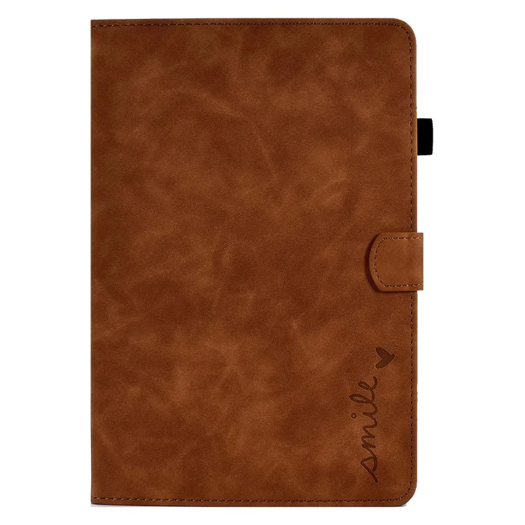 For Samsung Galaxy Tab A9 Smile Imprinted Case Microfiber Leather Card Holder Smart Tablet Cover