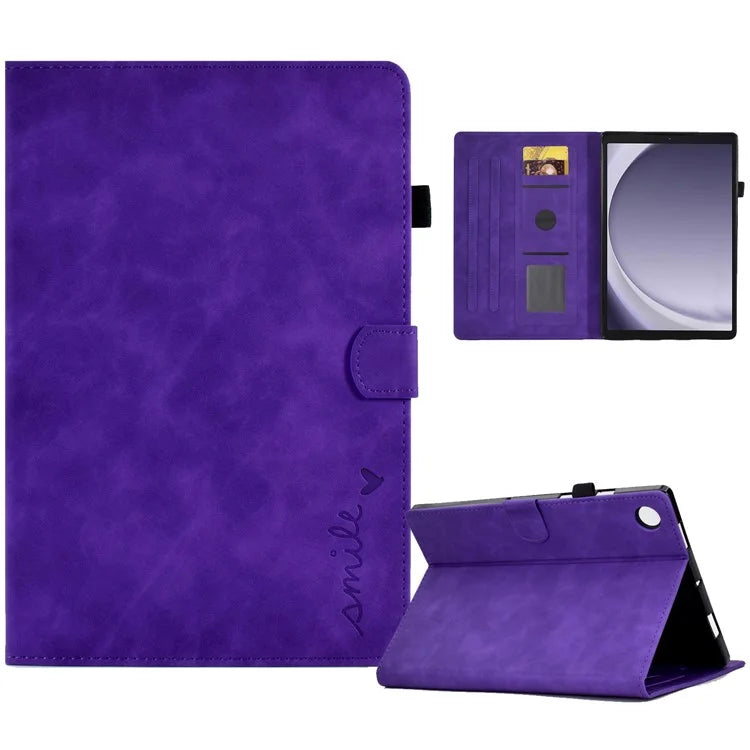 For Samsung Galaxy Tab A9 Smile Imprinted Case Microfiber Leather Card Holder Smart Tablet Cover